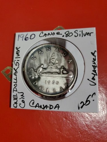 1960 .80% Silver Canoe Dollar Coin Canada Voyaguer Beautiful Coin 2x2 Protected.