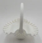 Vintage White Milk Glass Hobnail Ruffled Basket
