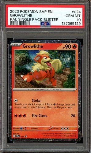 Pokemon TCG S&V Paldea Evolved Single Pack Blister #024 Growlithe PSA 10 Low Pop