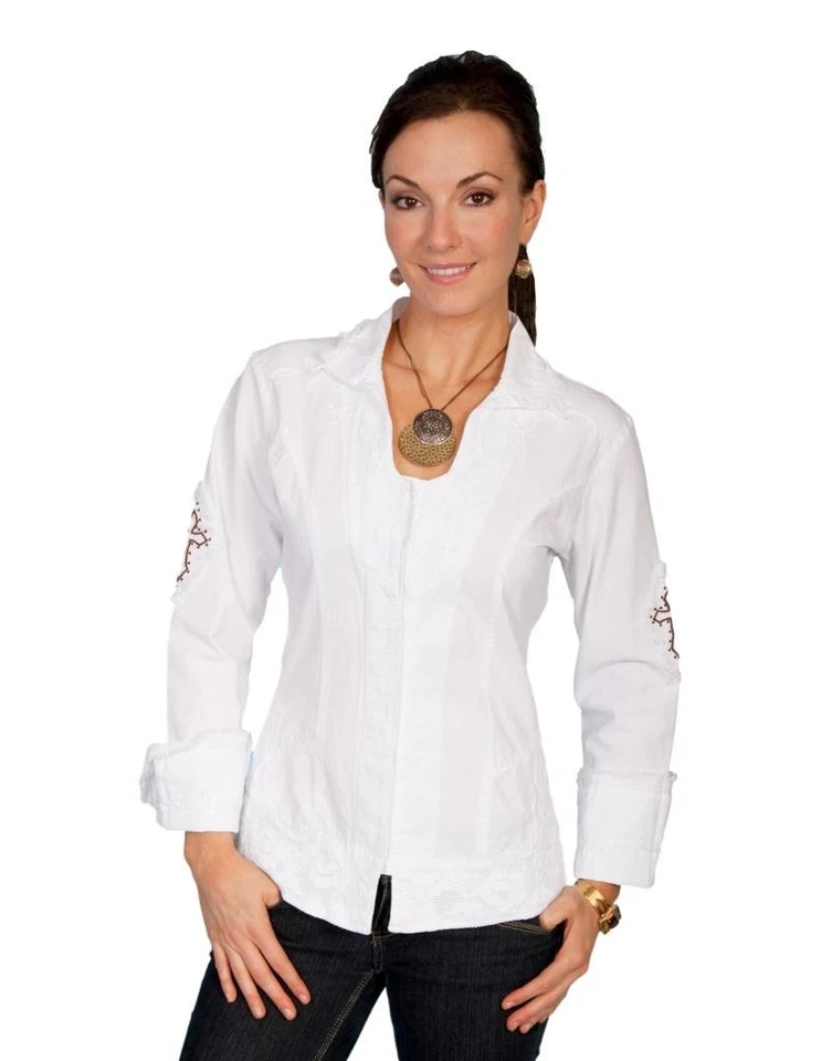 Scully Western Shirt Womens L/S Embroidered Cross S White F0_PSL-089