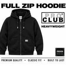 Pro Club Heavyweight Full Zip Fleece Hoodie Sweatshirt Men's S-2XL Black