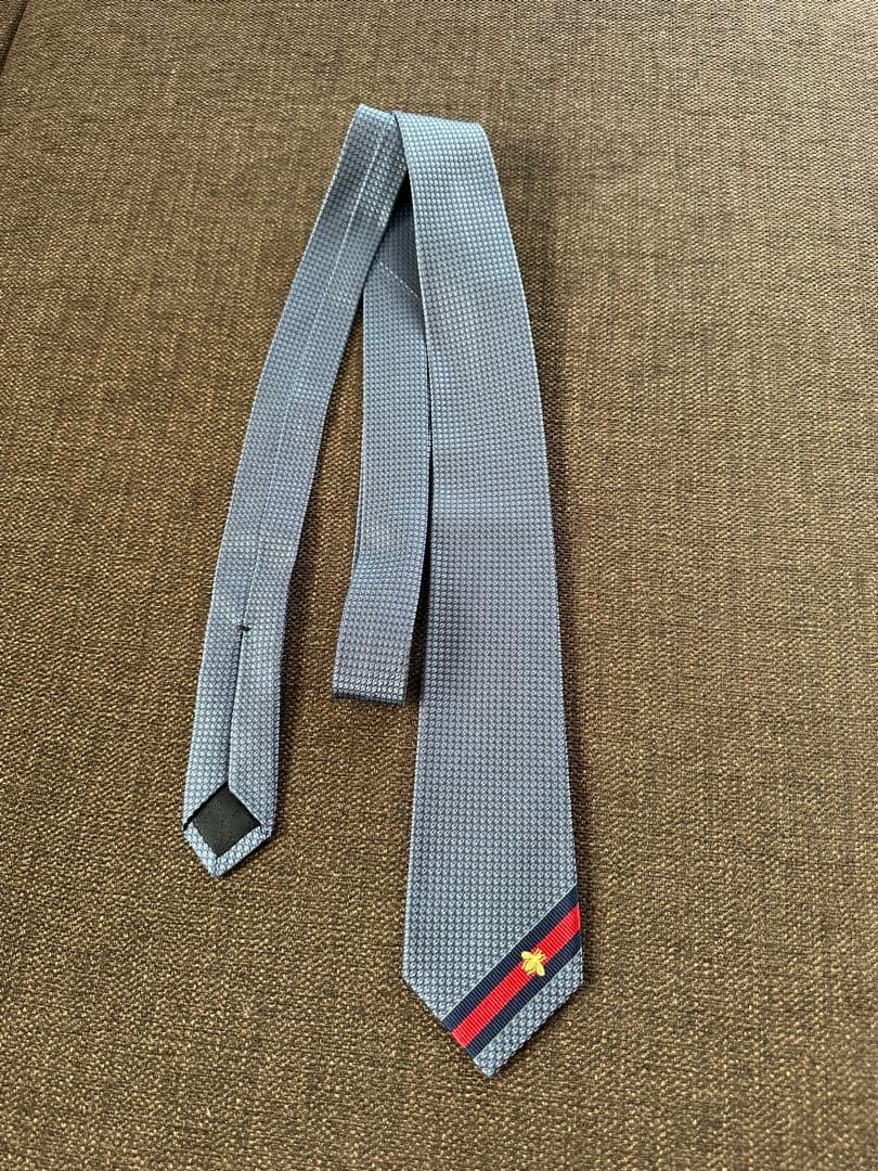 Gucci Necktie Tie 100% Silk Blue Sherry Line Bee 2.8 inches From Japan thumbnail 2
