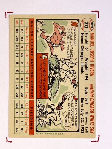 1956 Topps Jim Rivera #70 Chicago White Sox - Picture 2 of 3