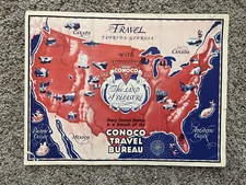 Vintage 1930's Conoco Travel Bureau Florida Georgia 3 Fold Map