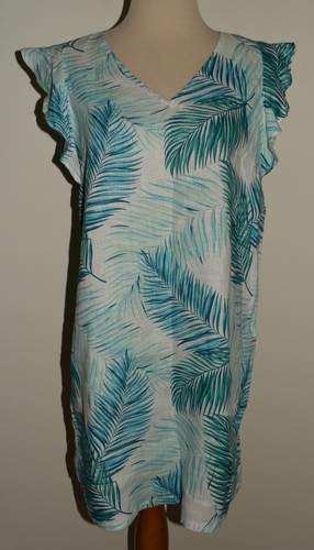 Neu Tahari Kleid kleine Rüschen ärmellos tropisch Leinen Schwimmen Strand Coverup Etuikleid