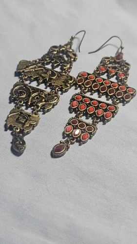 LUCKY BRAND Chandelier Earrings Red Stones - Picture 5 of 5