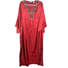 Vintage Valarie Stevens Satin Lace Long Kimono Robe Size XL Red Full Zip Tassel