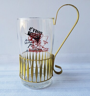 Vintage MCM Duff's Diner Winchester Virginia Soda Fountain Glass w/ Metal Holder