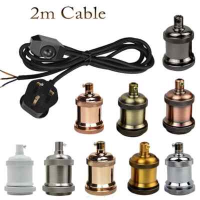 Stoff Flex Kabel Kit Stecker in Pendelleuchte Leuchte Set E27 Fassung Vintage Birne UK