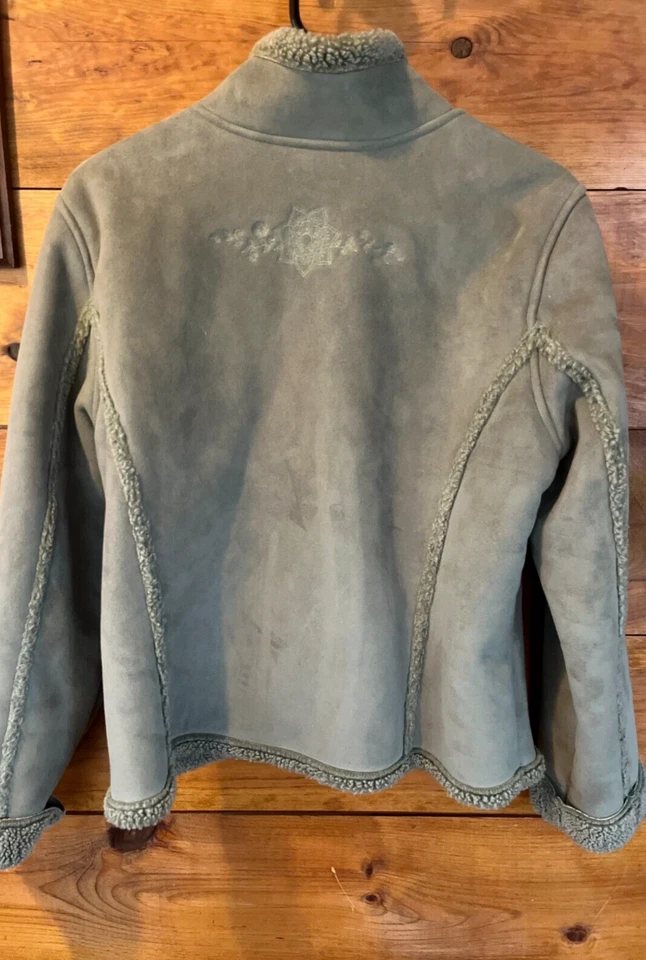 Chaqueta LL Bean Mujer Grande Verde Camel Imitación Gamuza Sherpa Forrada Floral Foto 3 de 4