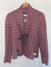 ODD MOLLY Fair Isle Butterfly Pink Gray Tie Cardigan Sweater Nordic 654 Size 2