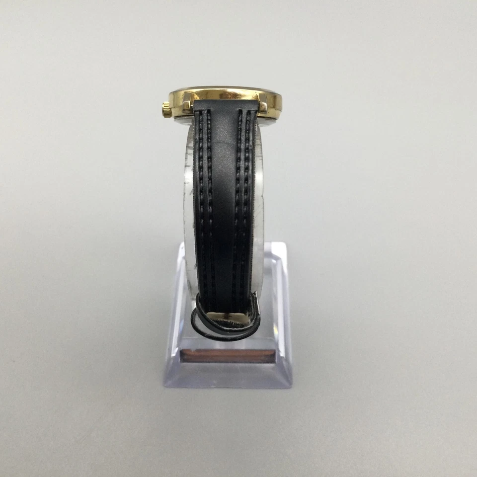 Reloj Helbros Invincible Mujer 25mm Tono Dorado Esfera Negra Correa Cuero Batería Nueva Foto 4 de 4