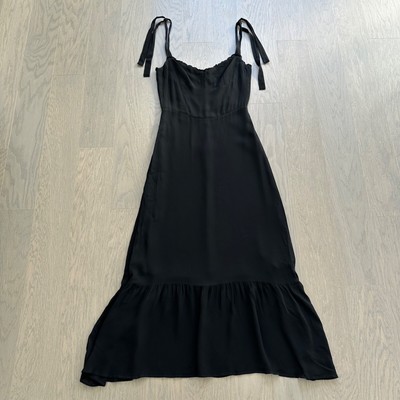 Reformation Nikita Black Ruflfe Midi Dress Tie Shoulder - Size 4
