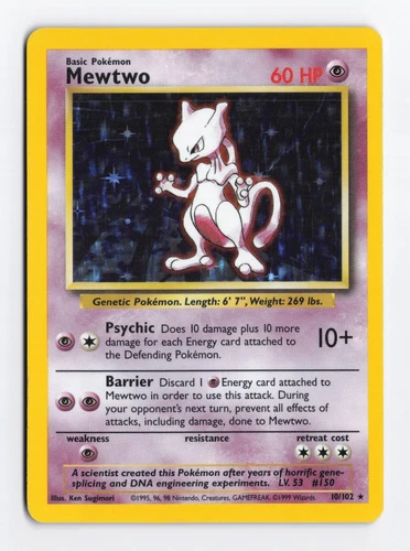 Mewtwo 10/102 Unlimited Base Set Holo Rare WoTC Pokemon Card TCG MP