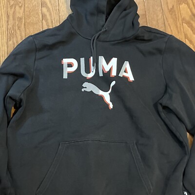 Puma Way 1 Hoodie Mens Gray Black Two Tone Logo Size L DE-91074