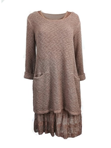 AMAVISSE UK - (RRP £30) Fashion Long Textured Knit Jumper Sweater Dress Flowers - Picture 11 of 12