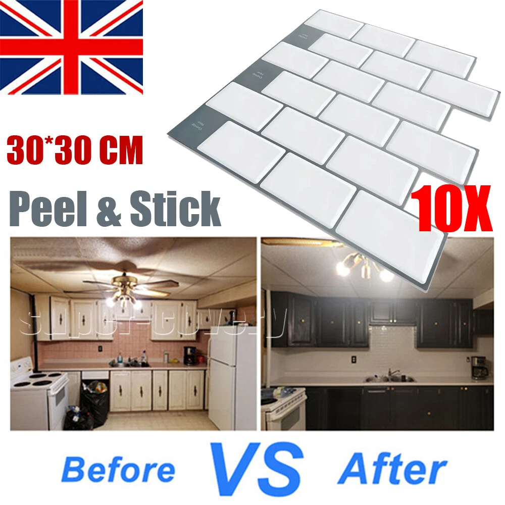 10×Large 3D Self-Adhesive Kitchen Wall Tiles Bathroom Brick Peel&Amp;Stick  Stickers | Ebay
