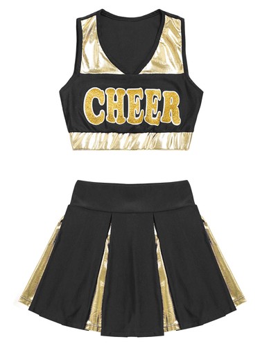 Girl's Outfits Halloween Cheerleading Practice Costume Color Block Tops Shiny - Picture 72 of 112