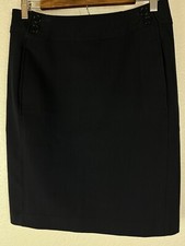 Talbots Petites Dark Navy Lined Skirt Waist Band Buttons Slash Pockets SZ 4P