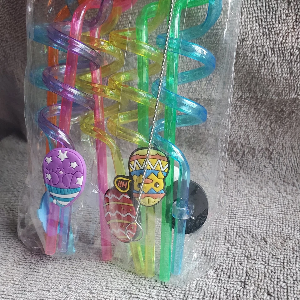 Pajitas reutilizables para fiesta de Pascua, huevos, conejito, pollito, 10pk multicolor nuevas Foto 3 de 4