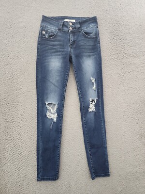 Kancan Jeans Womens 26 Blue Skinny Dark Wash Distressed Mid