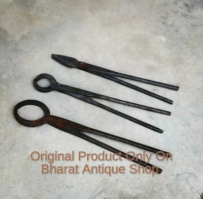 Blacksmith Tongs Set of 3 with Forge Hammer, Anvil, and Vise Tools for Knifemaki