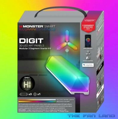 New Monster DIGIT 3 Panel Smart Alexa Google 3D LED Panels Lights Starter Kit