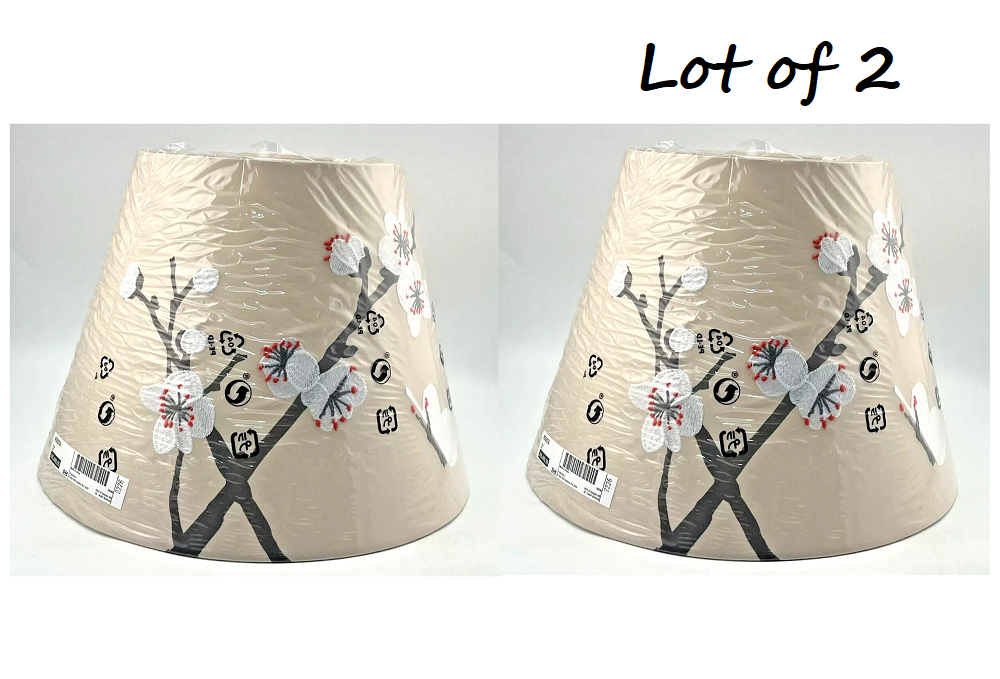 NORAs Shoefity lamp shade 2個セット Lot of 2 Ikea FOSSTA Lamp Shade Embroidered Plum Blossom Beige