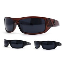 Mens Pot Leaf Logo Classic Rectangle Wrap Biker Sunglasses