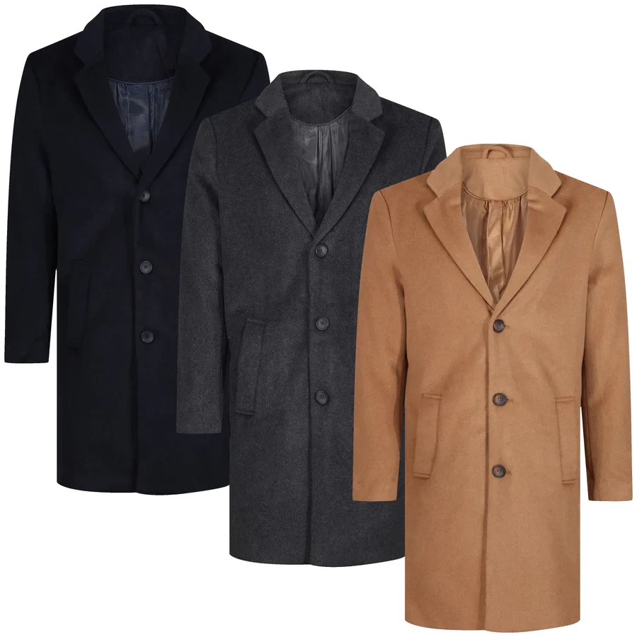 Men’s Wool Winter Overcoat Long Warm Formal Smart Covert Coat Mod Navy Grey Tan
Opens in a new windo