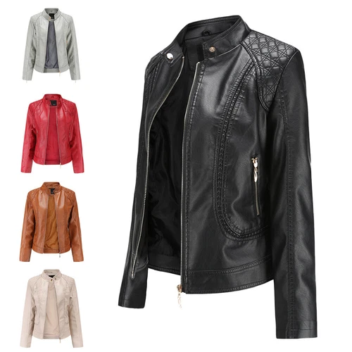 OFF WHITE Giacca donna ecopelle sottile moto biker cerniera nera taglia grande supporto colletto