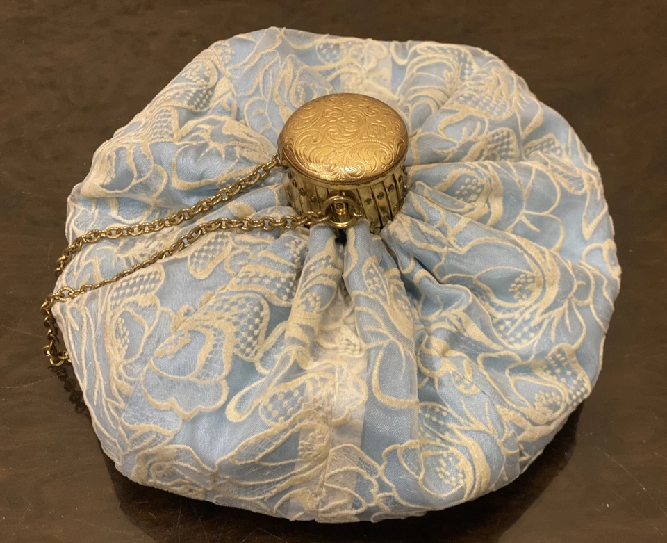 Vintage Blue Silk Women Bucket Bag Purse - Изображение 4 из 4