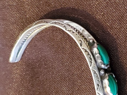 Vintage Sterling Silver Bracelet Cuff Malachite Stones Stamped Signed Beautiful - Picture 13 of 15