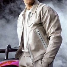 Jason Statham Fast X Leather Jacket Jason Statham Beige & White Leather Jacket