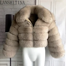 Women Winter 100% Real Fox Fur Full Pelt Jacket Natural Fur Collar Coat Outwear