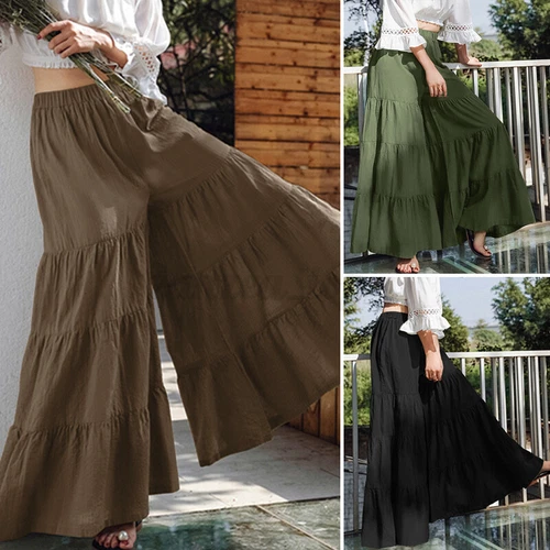 Pantalones largos informales de pierna ancha para mujer Pantalones culottes lisos sueltos - Imagen 3 de 30
