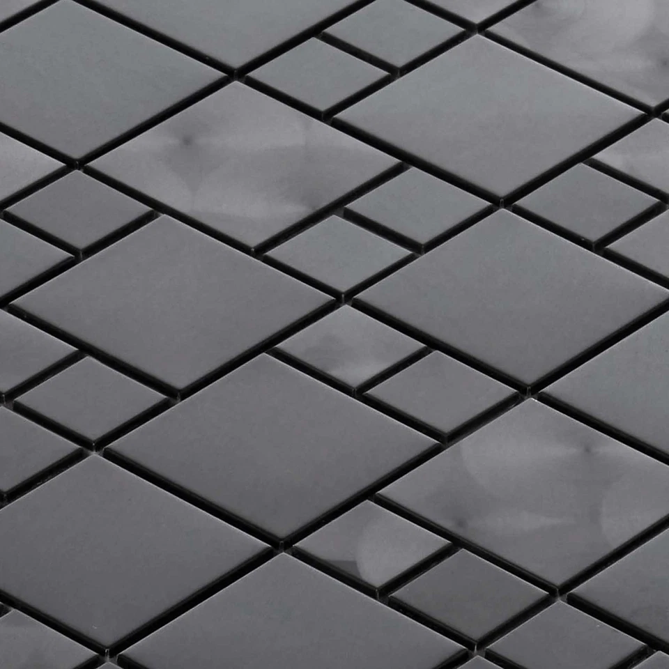 Black Brushed Stainless Steel Metallic Black Mirror Metal Mosaic Tile Backsplash - Image 3 of 4