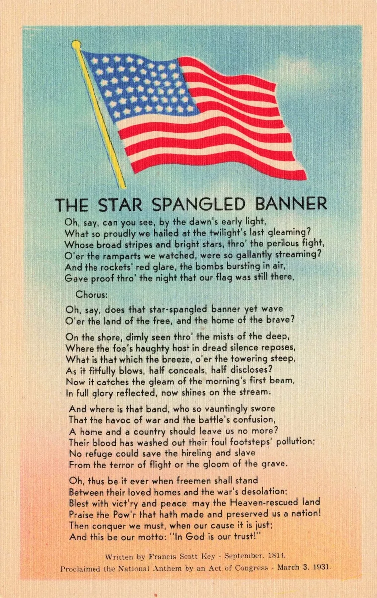 American Flag and Lyrics to Star Spangled Banner Poster for Sale