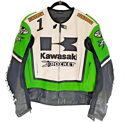 Joe Rocket Kawasaki Leather Motorcycle Riding Jacket Racing Size