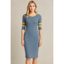 LuLaRoe Julia Bodycon Dress Blue Yellow Striped Sleeves XXS NWT