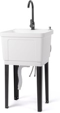 Commercial Utility Sink Laundry Tub with Faucet 19.7"W x 18.9"D White  Black