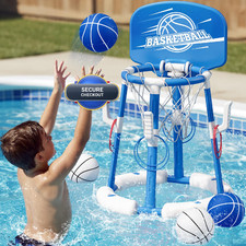 Hyes 2 In 1 Pool Basketball Hoop Backboard Floating Pool Toys 4 Balls/8 Ring