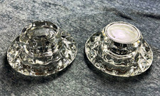 Unmarked Decorative Clear Glass Tea Light Candle Holders Set of 2