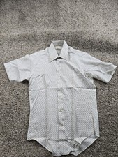 Vintage 70s Sears Shirt 15.5 Mens White Abstract Button Up Short Sleeve 70s NWOT