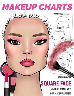 Makeup Charts - Face Charts for Makeup Artists: Asian Model - SQUARE face shape 