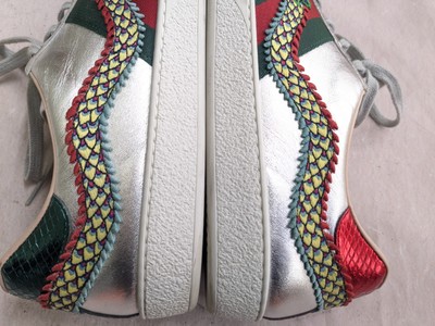Gucci Ace Sneakers Silver Dragon Men US 11.5 Leather Shoes Low Top
