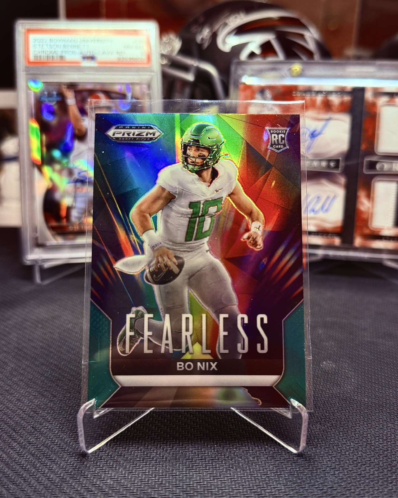 2024 Panini Prizm Draft Picks Bo Nix Fearless Green Prizm Parallel Rookie Card