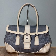 Borsa tote vintage Y2K Coach Soho blu bianca firmata in tela colore raro