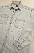 Vtg Levis Red Tab Denim Lightweight Button Up Shirt Light Wash Y2K 90s Mens XL
