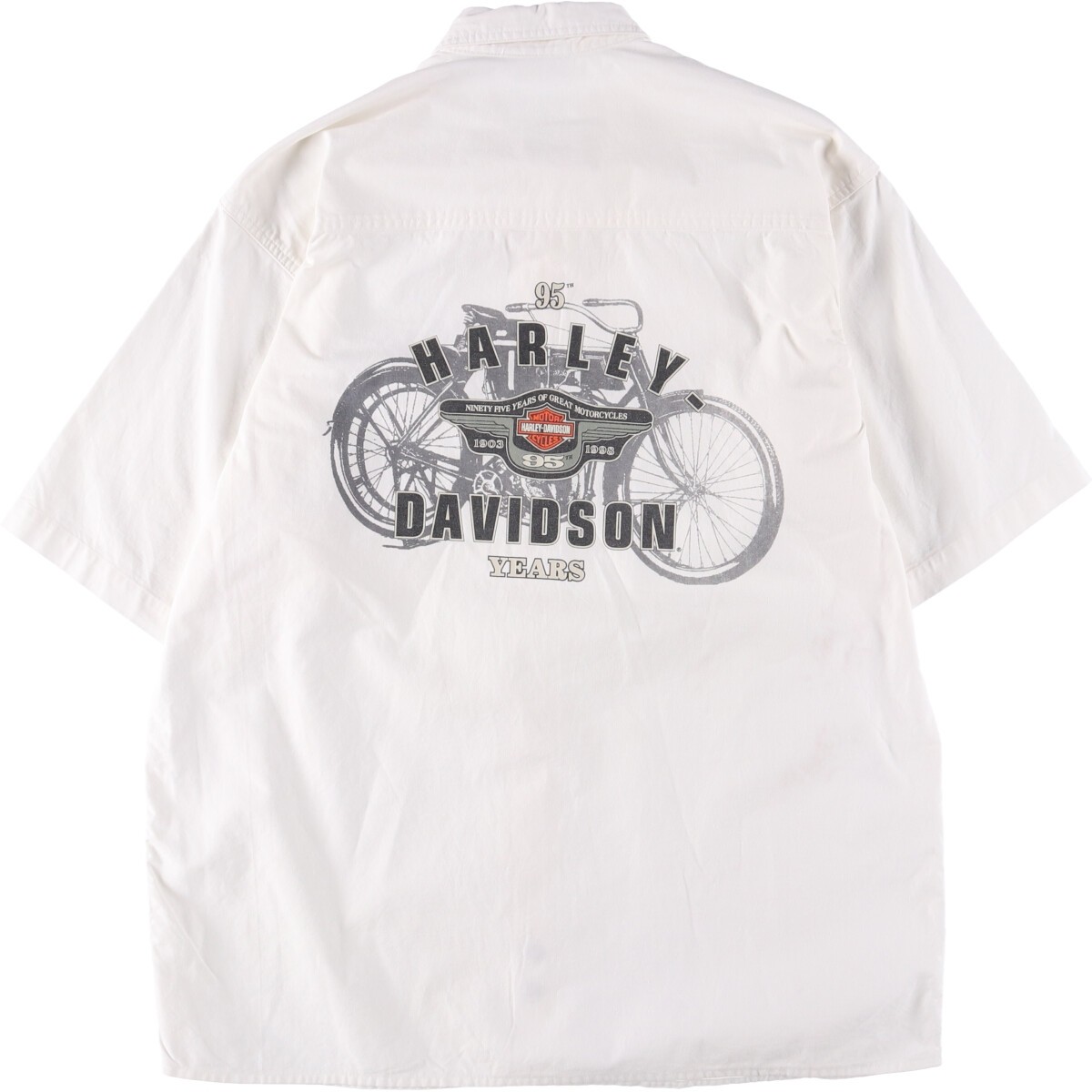 Harley Davidson ホワイト 半袖ボタンダウンシャツ　L White Men's XL Harley Davidson 100% Cotton Button Down Dress